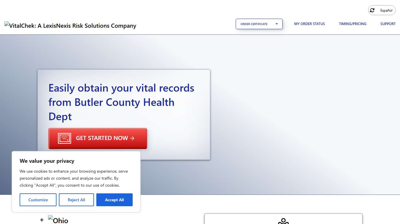 Butler County Health Dept (OH) Order Certificates - VitalChek