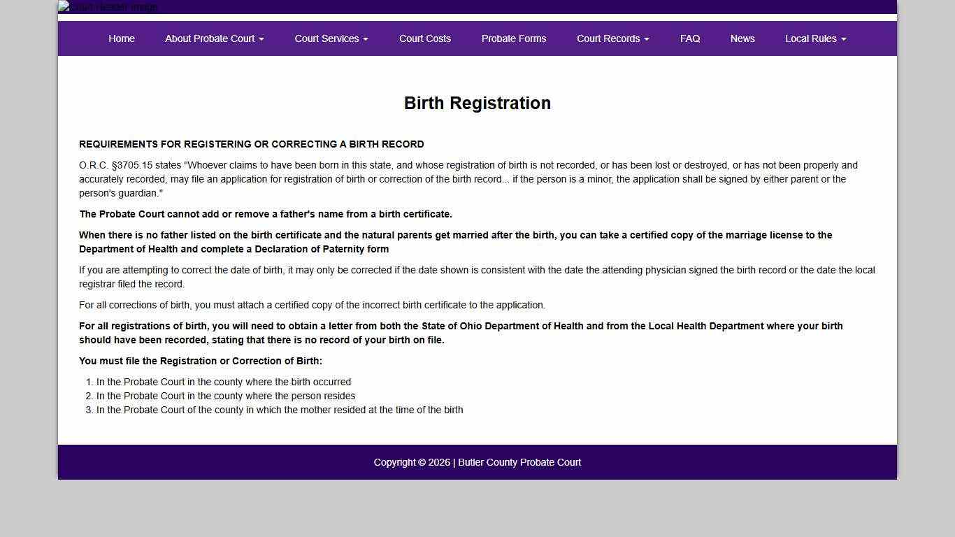 Butler County Probate Court - Birth Registration